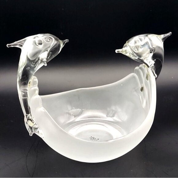 Partylite Glass Jump For Joy Dolphin Votive Candle Holder Frosted Bowl - Picture 2 of 7